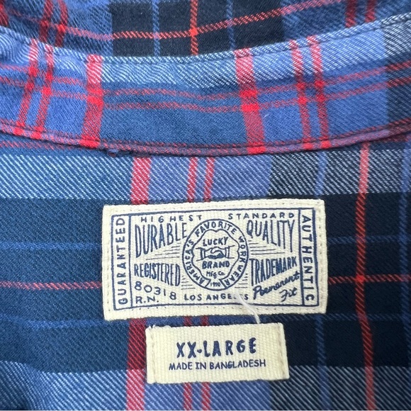lucky brand men’s cotton blue plaid button down shirt XXL L51-20 - Picture 5 of 6